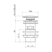 Eliseo Ricci Press Top Slotted Basin Waste - Chrome - Technical drawing
