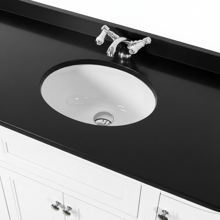 Kingsbury Classic Curved 1200mm Floor Standing Vanity Unit, Black Worktop &amp; Ceramic Basin - White