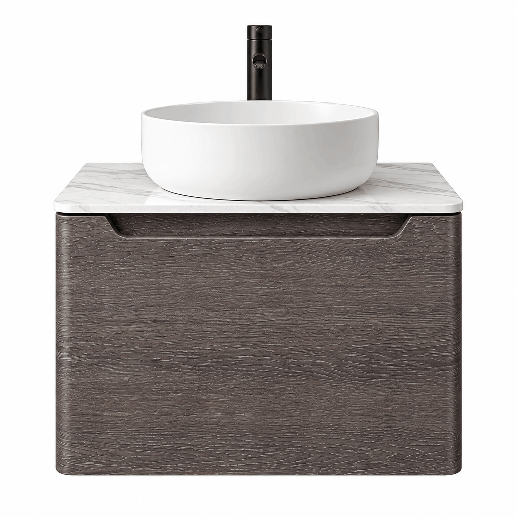 Camden 600mm Wall Hung Vanity Unit &amp; Worktop - Graphite Oak