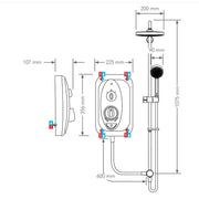 Mira Jump Dual 9.5kW Electric Shower - White/Chrome - Technical drawing