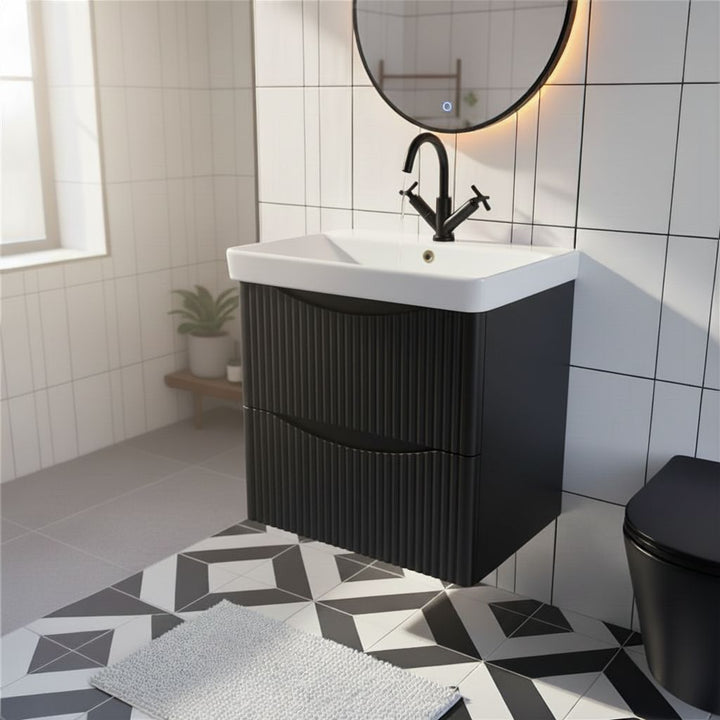 Josef Martin Happi 600mm Fluted Wall Hung Vanity Unit &amp; Basin - Black