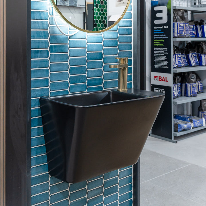 Primo 280mm Wall Mounted Monoblock Washbasin - Matt Black