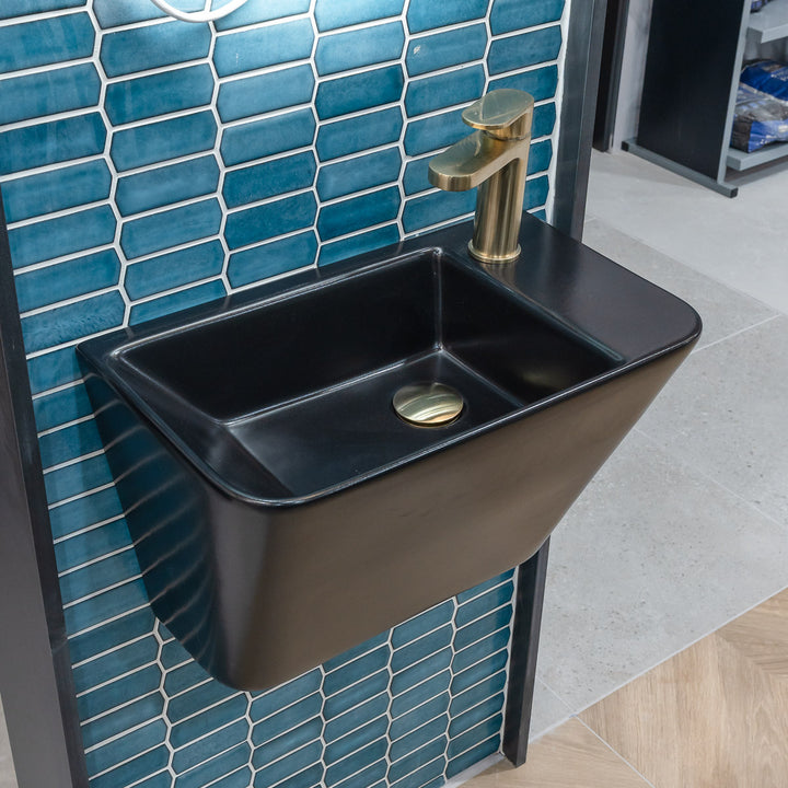 Primo 280mm Wall Mounted Monoblock Washbasin - Matt Black