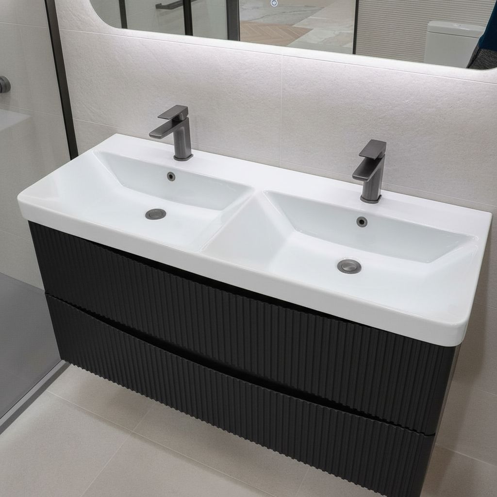 Josef Martin Happi 1200mm Fluted Wall Hung Double Vanity Unit &amp; Basin - Black