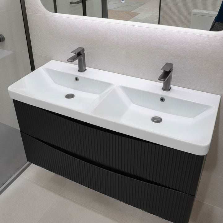 Josef Martin Happi 1200mm Fluted Wall Hung Double Vanity Unit &amp; Basin - Black