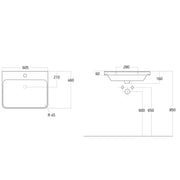 Luxury 600mm Ceramic Washbasin - Matt Latte - Technical drawing