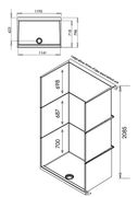 Neptune 1200mm Porcelain White Alcove Leak Free Shower Pod - Technical drawing