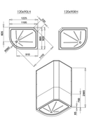 Neptune 1200 x 900mm Porcelain White Offset Quadrant Leak Free Shower Pod - Left Hand - Technical drawing