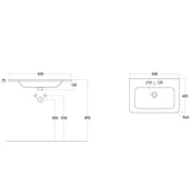 Urban 600mm Slim Ceramic Vanity Basin - White - Technical drawing