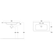 Urban 800mm Slim Ceramic Vanity Basin - White - Technical drawing