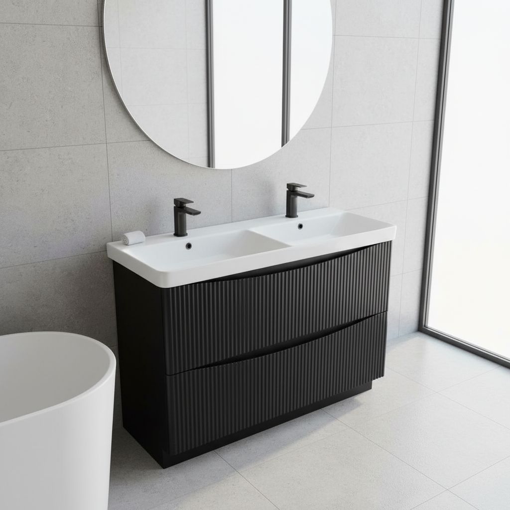 Josef Martin Happi 1200mm Fluted Floor Standing Double Vanity Unit &amp; Basin - Ember