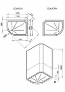 Neptune 1200 x 900mm Porcelain White Offset Quad Leak Free Shower Pod - Right Hand - Technical drawing