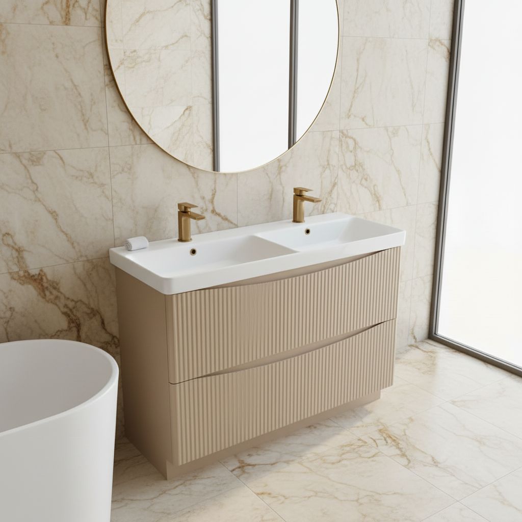 Josef Martin Happi 1200mm Fluted Floor Standing Double Vanity Unit &amp; Basin - Sand