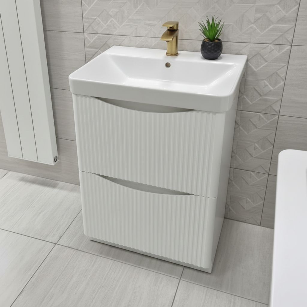 Josef Martin Happi 600mm Fluted Floor Standing Vanity Unit &amp; Basin - White