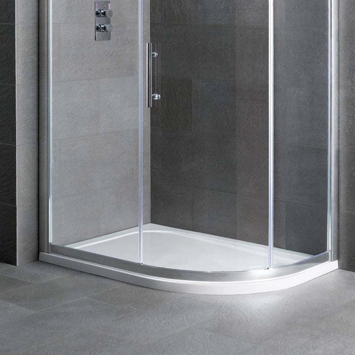 Volente Right Hand ABS 1000x760mm Offset Quadrant Stone Resin Shower Tray - White