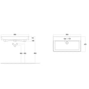 Stance 850mm Ceramic Vanity Basin - White - Technical drawing