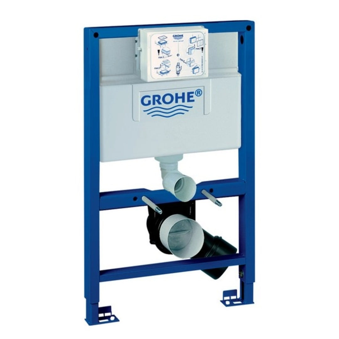GROHE Rapid SL 0.82m wall hung WC frame with concealed dual flush cistern and self-supporting steel construction for compact bathroom installations.