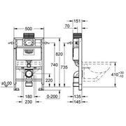 Grohe Rapid SL 0.82m High Wall Hung WC Frame And Cistern - Technical drawing