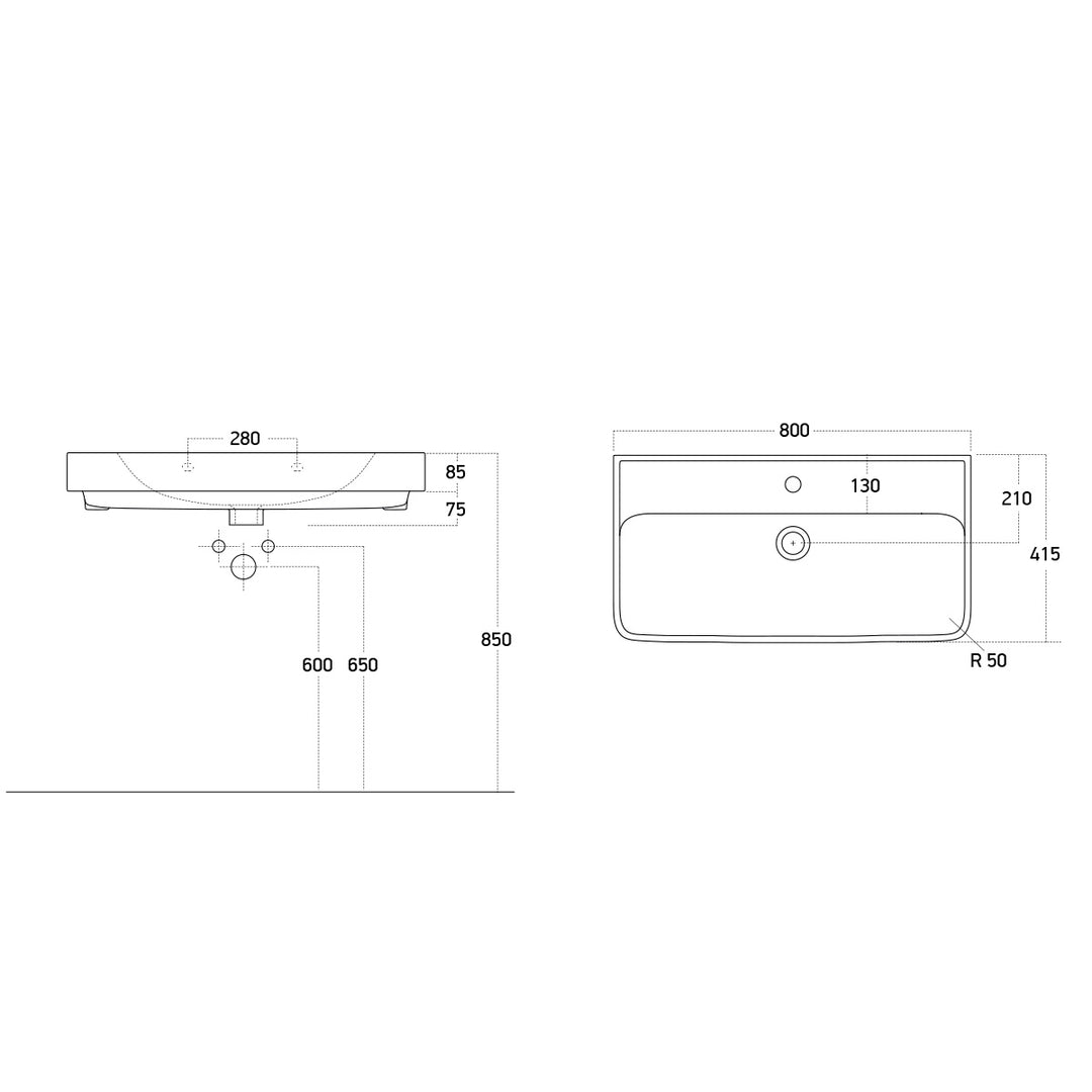 Neon 800mm Ceramic Vanity Basin - White