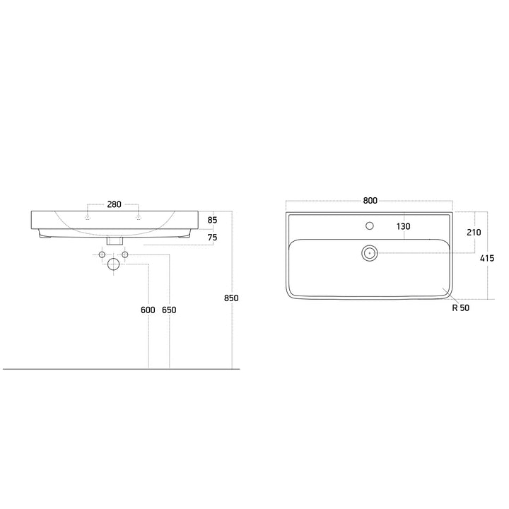 Neon 800mm Ceramic Vanity Basin - White