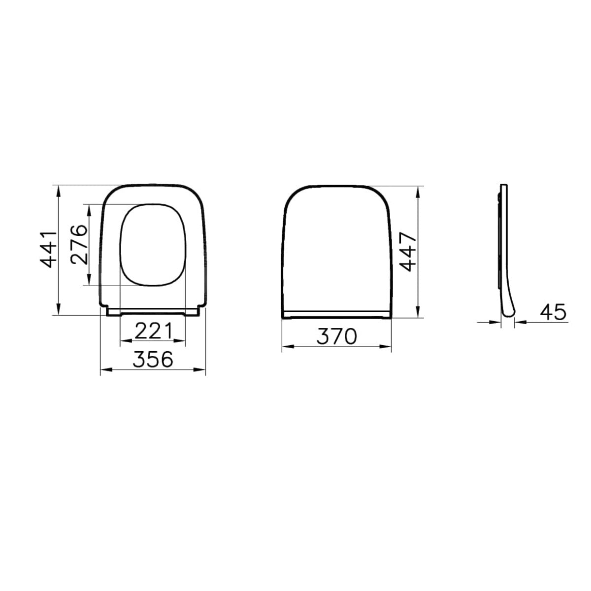Vitra Integra Square Slim Soft Closing Toilet Seat - Technical drawing