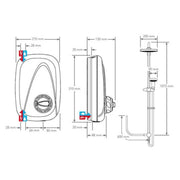 Mira Vigour Dual Thermostatic Power Shower - Technical drawing