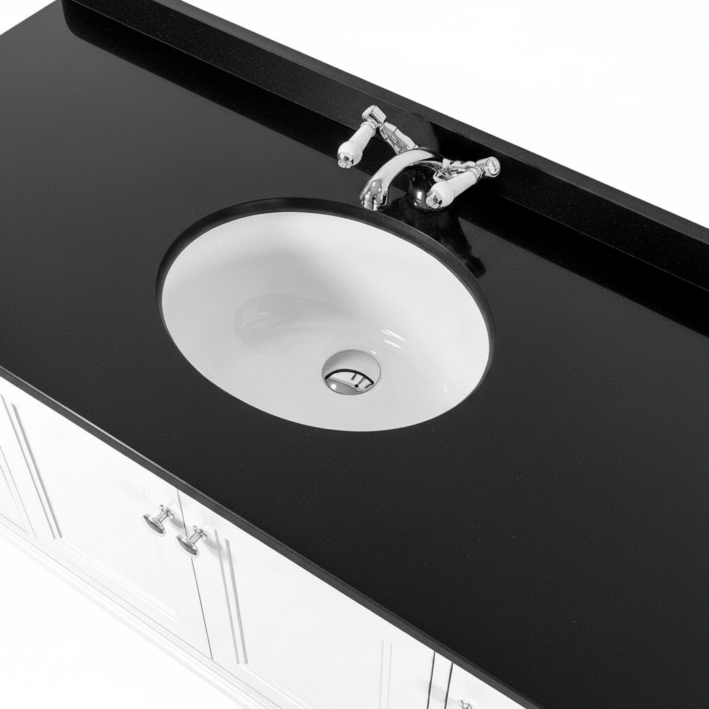 Kingsbury Classic Curved 1200mm Wall Hung Vanity Unit, Black Worktop &amp; Ceramic Basin - White