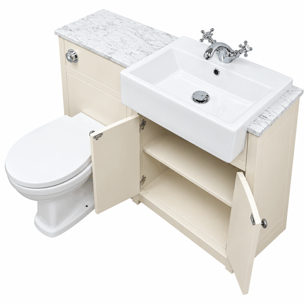 Etienne 600mm Vanity &amp; 500mm WC Fitted Furniture Run - Ivory