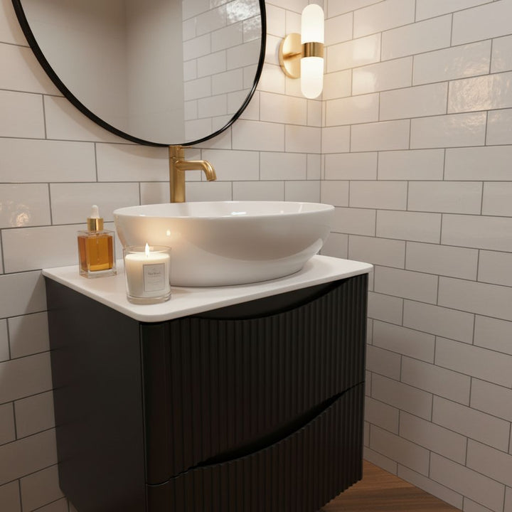 Josef Martin Happi 600mm Fluted Wall Hung Vanity Unit &amp; Worktop - Black