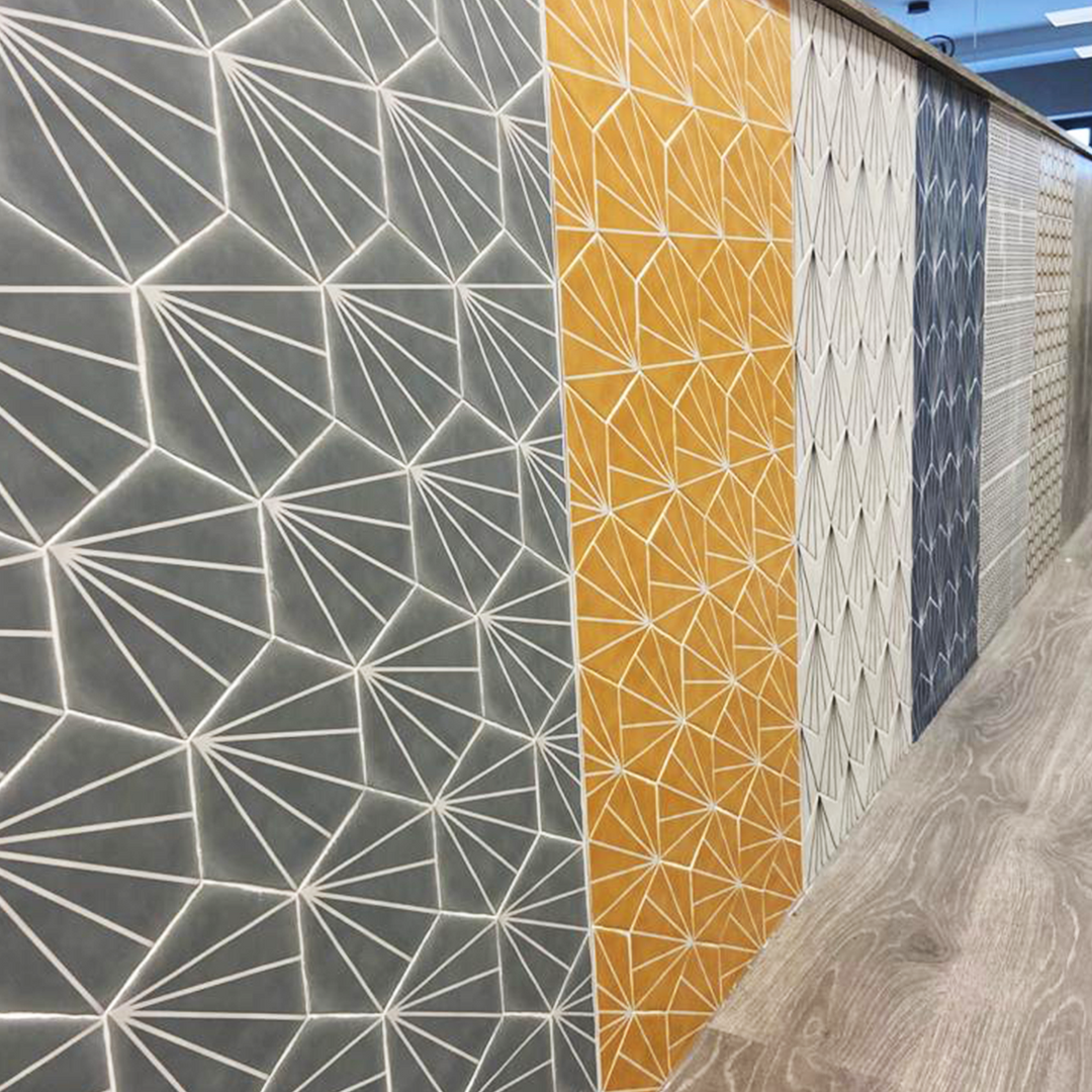 Palm Striped Hexagon Decor Mustard 15 x 17.5cm Porcelain Tile - 0.25sqm perbox