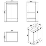 Halite Waterproof 500mm Floor Standing Vanity Unit & Basin - White - Technical drawing