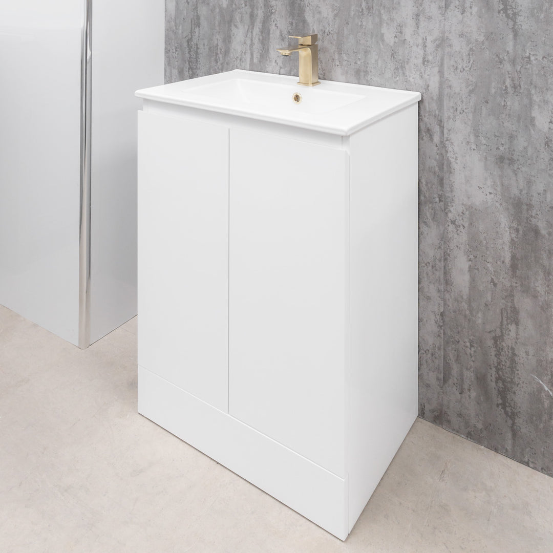 Halite Waterproof 600mm Floor Standing Vanity Unit &amp; Basin - White