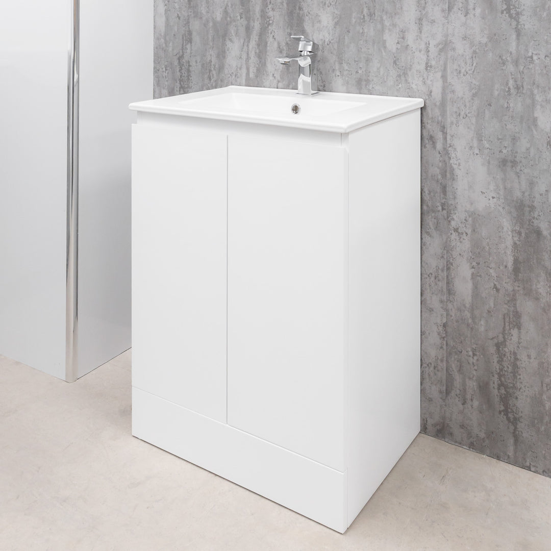 Halite Waterproof 600mm Floor Standing Vanity Unit &amp; Basin - White
