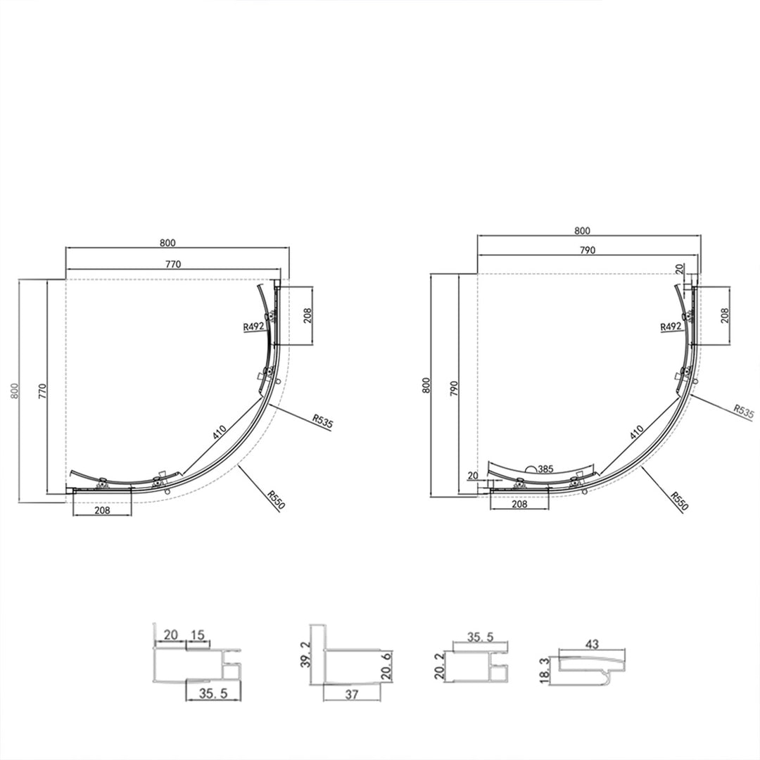 Kiimat Six 800mm Quadrant Shower Enclosure - Brushed Brass