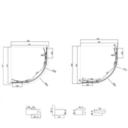 Kiimat Six 800mm Quadrant Shower Enclosure - Black - Technical drawing