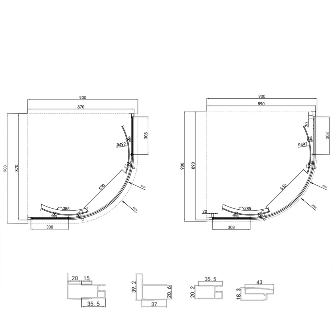 Kiimat Six 900mm Quadrant Shower Enclosure - Brushed Brass