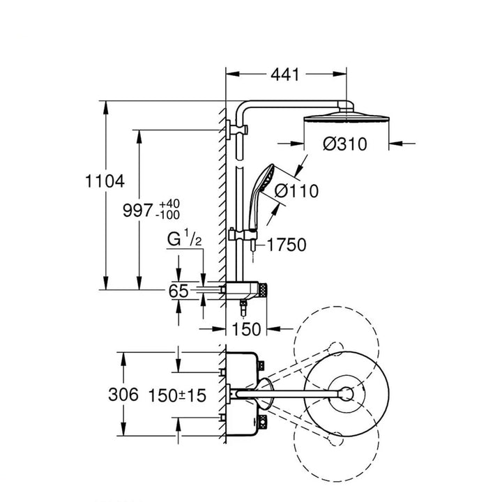 Grohe Euphoria SmartControl System 310 DUO Thermostatic Shower System