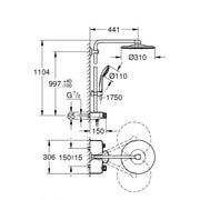 Grohe Euphoria SmartControl System 310 DUO Thermostatic Shower System - Technical drawing