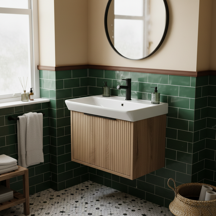Josef Martin Lyon 600mm Wall Hung Vanity Unit &amp; Inset Basin - Acousta Oak