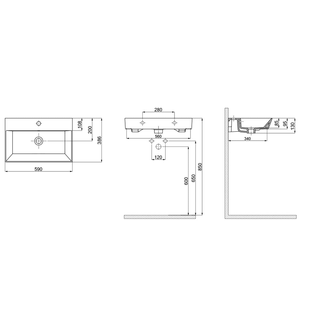Orion 600mm Ceramic Vanity Basin - White