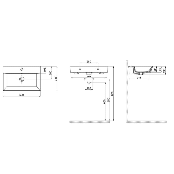 Orion 600mm Ceramic Vanity Basin - White