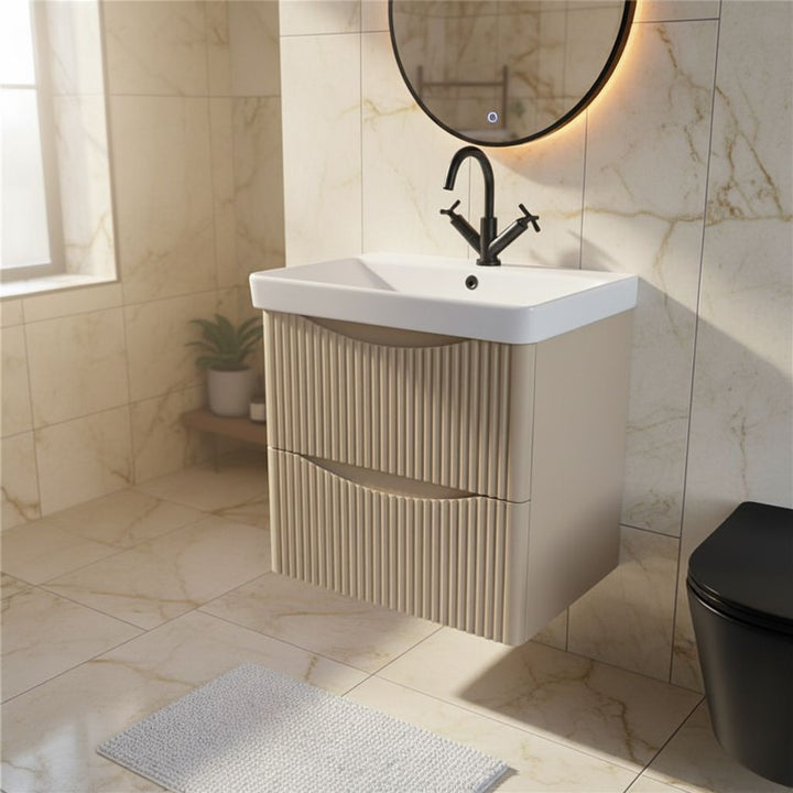 Josef Martin Happi 600mm Fluted Wall Hung Vanity Unit &amp; Basin - Sand