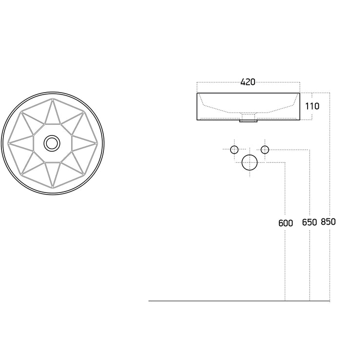 Diamante 420mm Countertop Washbasin - White