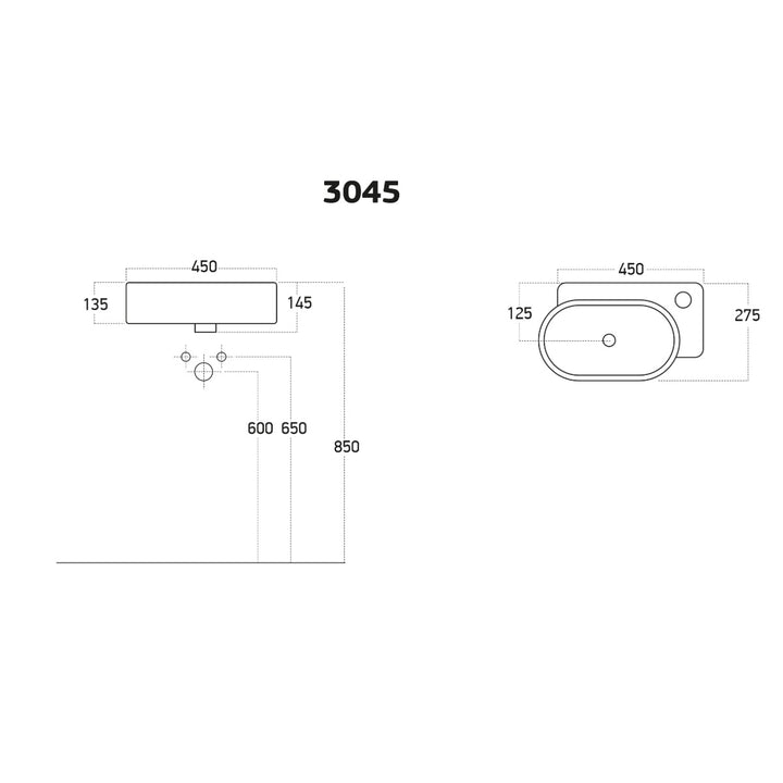 Counter Top 450mm Basin with Overflow - White