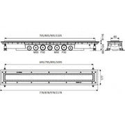 Macdee Wirquin Venisio Expert 900mm Wetroom Linear Drain - Technical drawing