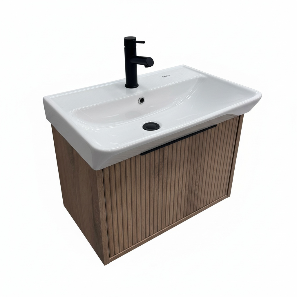 Josef Martin Lyon 600mm Wall Hung Vanity Unit &amp; Inset Basin - Acousta Oak