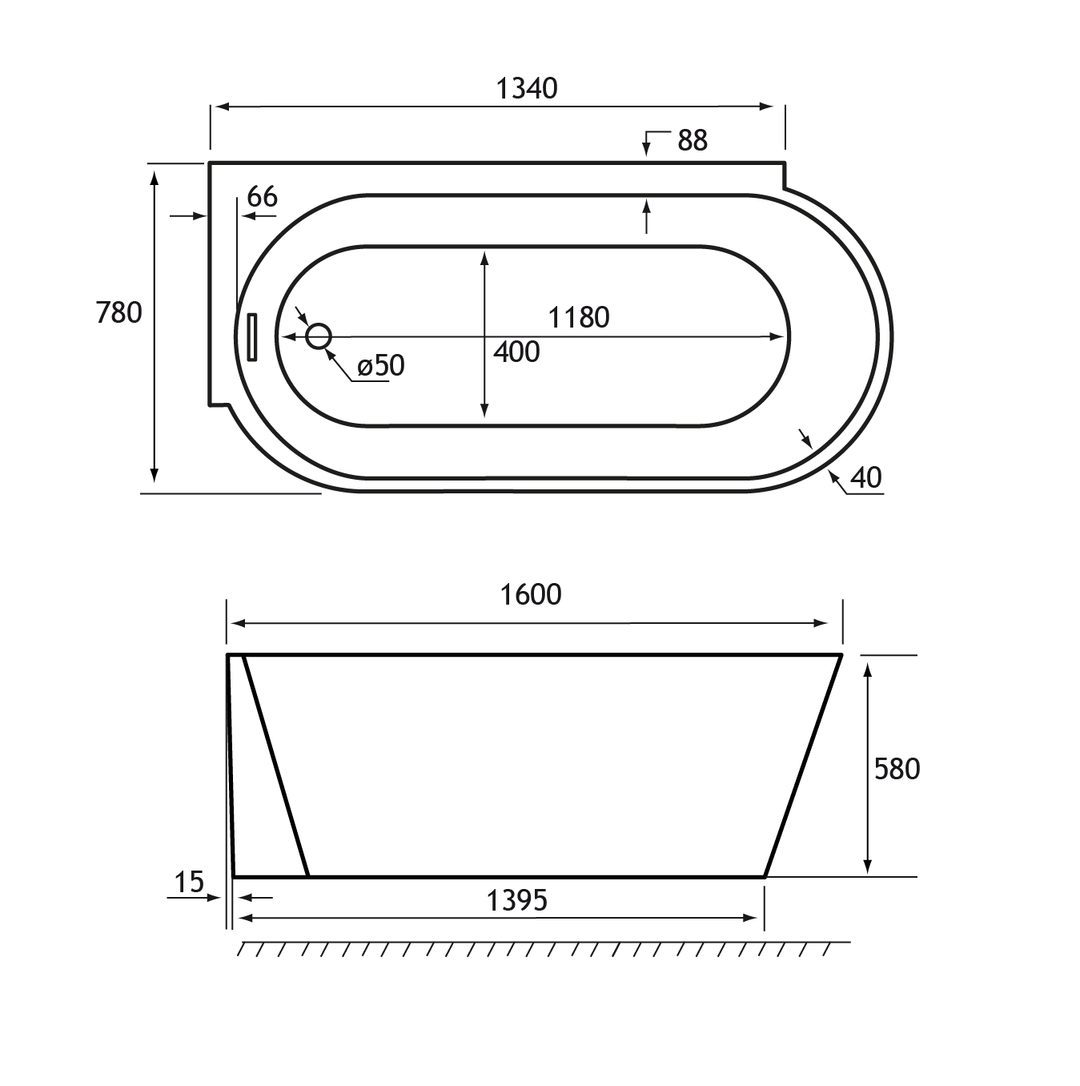 Bray 1600mm Light Hand Bath inc waste
