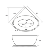 Whitchurch Corner Bath Inc Waste - White - Technical drawing