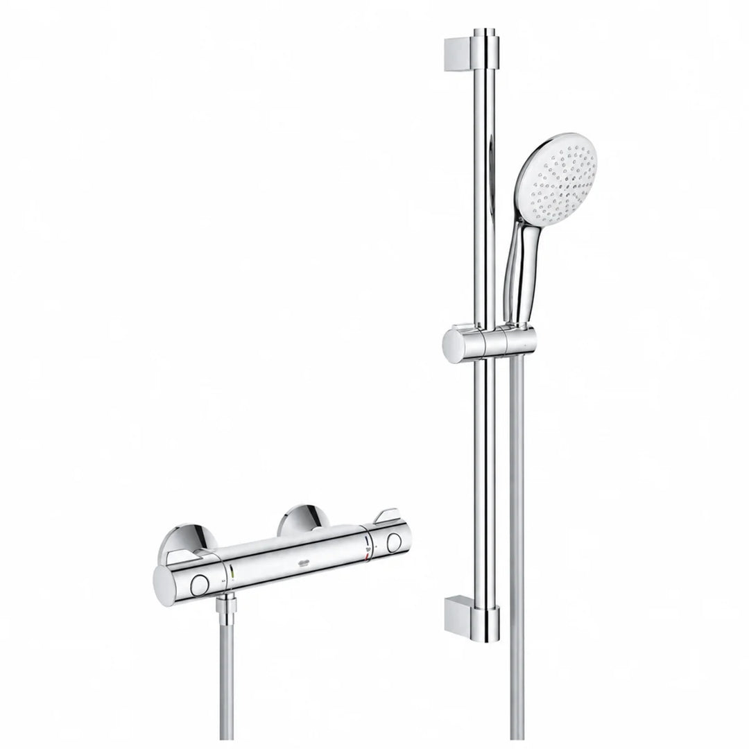 Grohe Grohtherm 800 chrome thermostatic shower valve with sliding rail kit and round handset