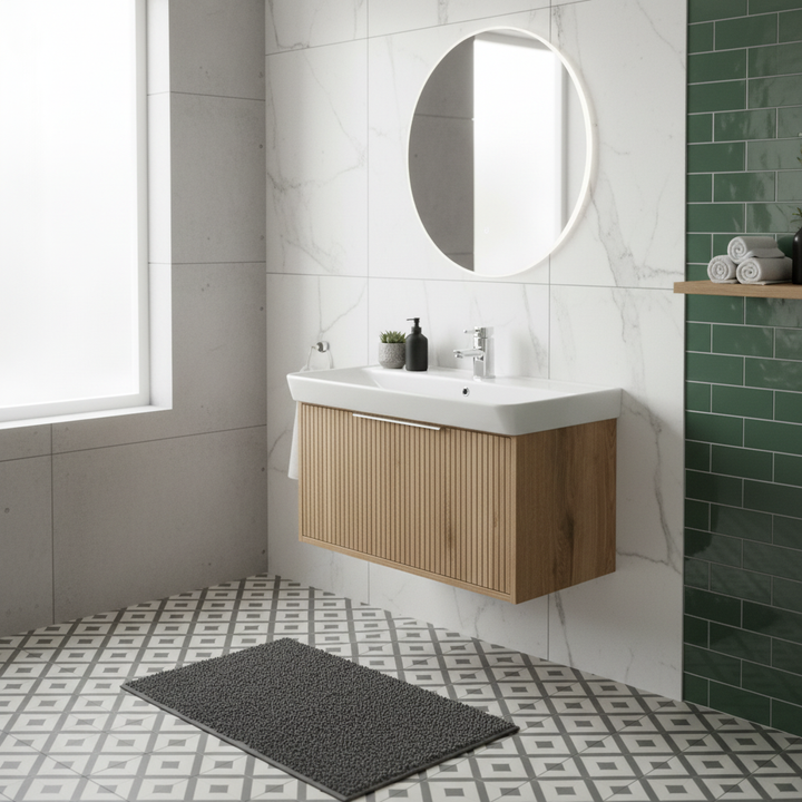 Josef Martin Lyon 800mm Wall Hung Vanity Unit &amp; Inset Basin - Acousta Oak